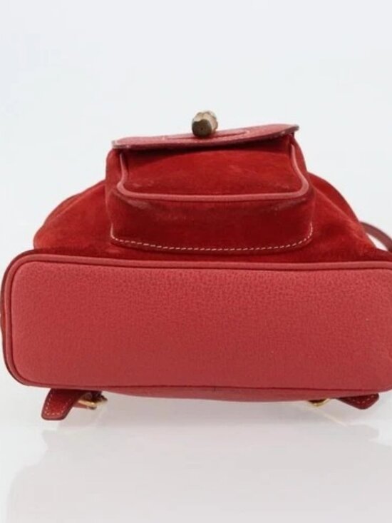 GUCCI Bamboo Backpack Suede Red Gold 003 1956 0030 Auth 179385 main image 6